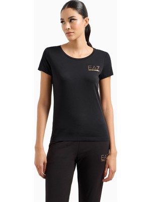 Ea7 Kadın Bisiklet Yaka T-Shirt Siyah