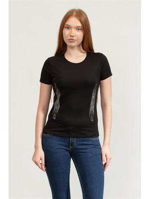 Ea7 Kadın Bisiklet Yaka T-Shirt Siyah