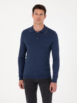 Cacharel Indigo Slim Fit Pamuk Karışımlı Polo Yaka Triko Kazak
