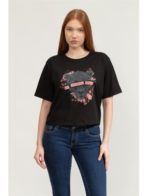 Ea7 Kadın Bisiklet Yaka T-Shirt Siyah