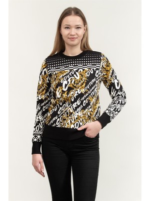Versace Jeans Couture Placed Kadın Bisiklet Yaka Sweatshirt Siyah