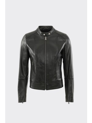 Elle Siyah Deri Kadın Ceket