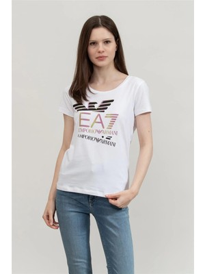 Ea7 Kadın Bisiklet Yaka T-Shirt Beyaz
