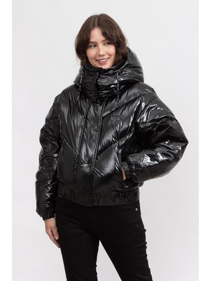 Karl Lagerfeld High Shine Kadın Mont Siyah