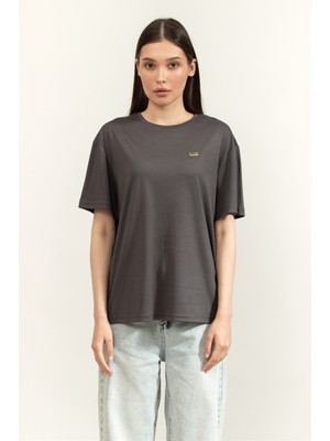Ea7 Kadın Bisiklet Yaka T-Shirt Gri