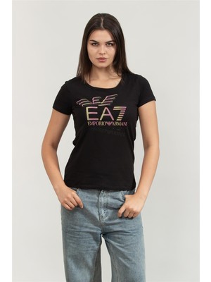 Ea7 Kadın Bisiklet Yaka T-Shirt Siyah
