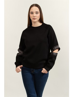 Karl Lagerfeld Kadın Bisiklet Yaka Sweatshirt Siyah