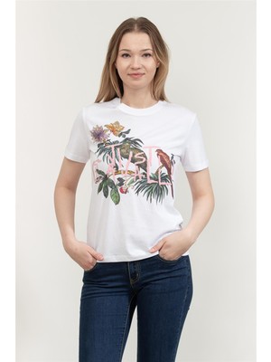 Just Cavallı Just Cavalli Kadın Bisiklet Yaka T-Shirt Beyaz