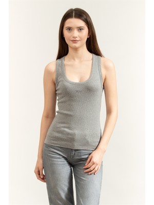 Karl Lagerfeld Essential Logo Commercial Tank Kadın Kolsuz T-Shirt Gri