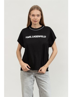 Karl Lagerfeld Kadın Bisiklet Yaka T-Shirt Siyah