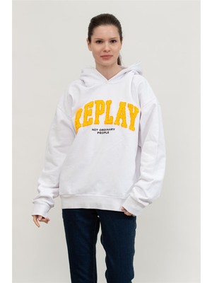 Replay Regular Kadın Kapüşonlu Sweatshirt Beyaz
