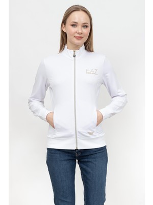 Ea7 Kadın Fermuarlı Sweatshirt Beyaz