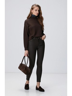 Network Koyu Kahverengi Kaplamalı Skinny Denim Pantolon