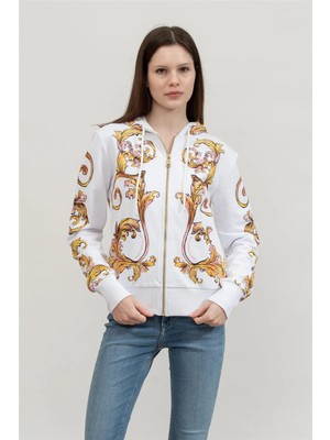 Versace Jeans Couture Kadın Fermuarlı Sweatshirt Beyaz
