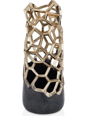 Cornella Pillar Antik Gold Siyah Metal Vazo Ağız:11 cm x Boy:25 cm