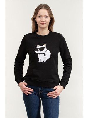 Karl Lagerfeld Kadın Bisiklet Yaka Sweatshirt Siyah
