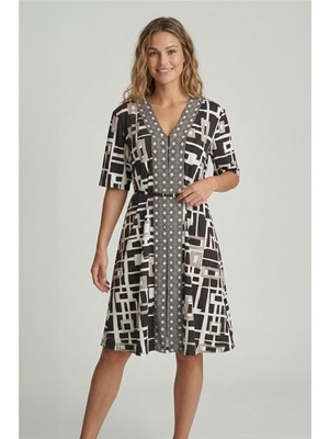 Charmlıne Charmline V-Charmline Graphic Frame Kadın Kaftan Siyah