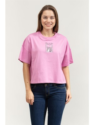 Karl Lagerfeld Paris Sketch Window Boxy Tee Kadın Bisiklet Yaka T-Shirt Lila