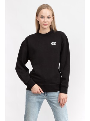 Karl Lagerfeld Logo Kadın Bisiklet Yaka Sweatshirt Siyah