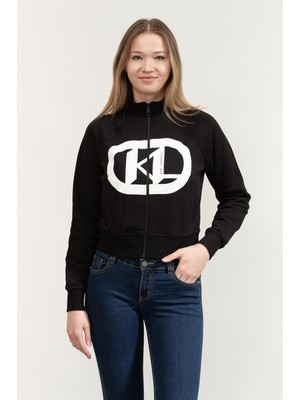 Karl Lagerfeld Logo Kadın Fermuarlı Sweatshirt Siyah