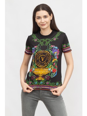 Versace Jeans Couture Kadın Bisiklet Yaka T-Shirt Siyah