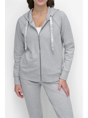 Dkny Kadın Two Tne Logo Zip Jkt Kapüşonlu Sweatshirt Gri