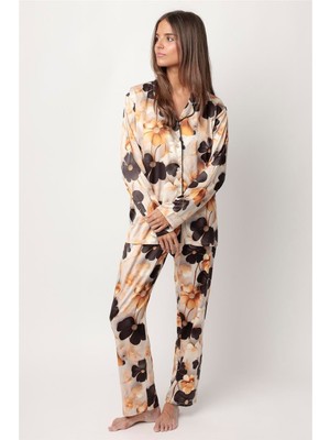 Admas Luxury Flowers Kadın Pijama Takımı Altın