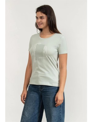 Ea7 Kadın Bisiklet Yaka T-Shirt Gri