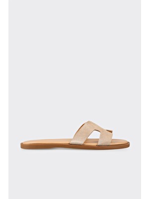 Elle Naturel Deri Kadın Düz Terlik