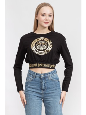 Just Cavallı Just Cavalli Kadın Bisiklet Yaka T-Shirt Siyah