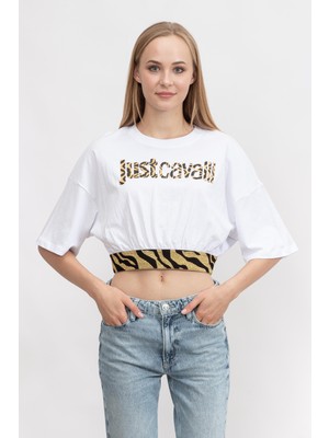 Just Cavallı Just Cavalli Kadın Bisiklet Yaka T-Shirt Beyaz