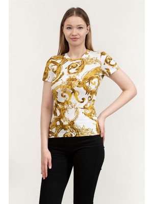 Versace Jeans Couture 76HAH6D8JS287 S T-Shırt Beyaz