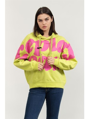 Replay Over Kadın Kapüşonlu Sweatshirt Yeşil