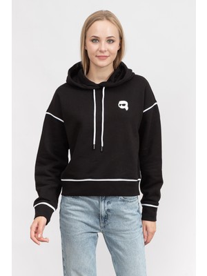 Karl Lagerfeld Ikonik Kadın Kapüşonlu Sweatshirt Siyah