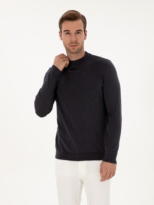 Cacharel Gri Slim Fit %100 Pamuk Çeyrek Balıkçı Yaka Triko Kazak