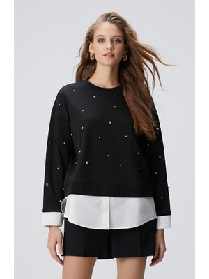 Network Siyah Metal Aksesuarlı Sweatshirt