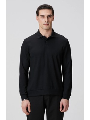 Network Siyah Polo Yaka Çıtçıtlı Sweatshirt