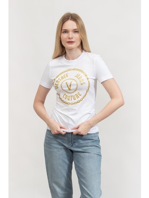 Versace Jeans Couture Kadın Bisiklet Yaka T-Shirt Beyaz