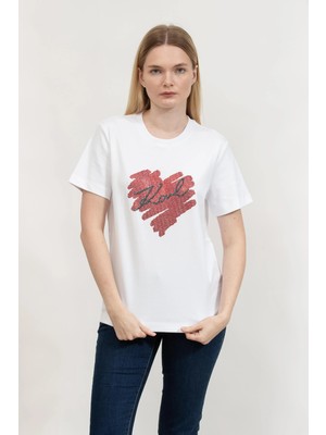 Karl Lagerfeld Kadın Bisiklet Yaka T-Shirt Beyaz
