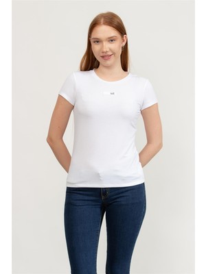 Ea7 Kadın Bisiklet Yaka T-Shirt Beyaz