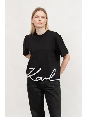 Karl Lagerfeld Kadın Bisiklet Yaka T-Shirt Siyah