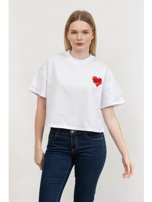 Karl Lagerfeld Kadın Bisiklet Yaka T-Shirt Beyaz