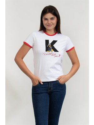 Karl Lagerfeld Kadın Bisiklet Yaka T-Shirt Beyaz