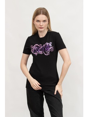 Versace Jeans Couture Kadın Bisiklet Yaka T-Shirt Siyah