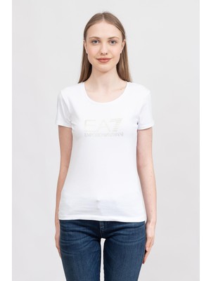 Ea7 Kadın Bisiklet Yaka T-Shirt Beyaz