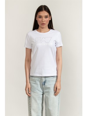 Ea7 Kadın Bisiklet Yaka T-Shirt Beyaz