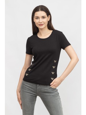 Ea7 Kadın Bisiklet Yaka T-Shirt Siyah