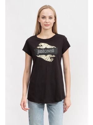 Just Cavallı Just Cavalli Kadın Bisiklet Yaka T-Shirt Siyah
