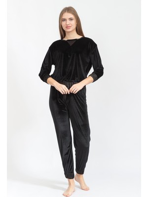Rosaleen Kadife Kadın Pijama Takımı Siyah