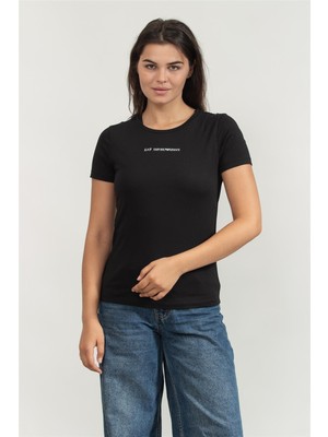 Ea7 Kadın Bisiklet Yaka T-Shirt Siyah